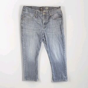 Rock & Republic Women's Straight Leg Blue Capri Jeans Size 14 Distressed Hem